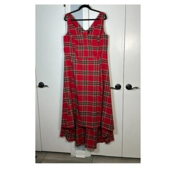 ModCloth Collectif Hi-Low Fit to Flare Red Plaid Sleeveless Dress Size 16 - Picture 3 of 10
